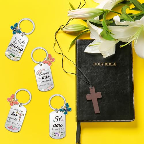 Misdary 12 Pcs Christian Bible Verse Keychain Bulk for Women - style: Spanish