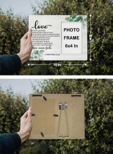 FONDCANYON Love Never Fails 1 Corinthians 13:4-8 Picture Photo Frame, Religious Scripture Picture Frames, Christian Gifts, Bible Verse Gifts For Women Christian(4x6 Inch Photo)