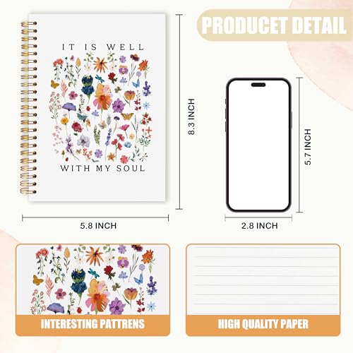 AQYIP Boho Floral Christian Spiral Notebook, It is Well With My Soul Bible Journaling Notebooks, Religious Prayer Journal for Woman, Bible Scripture Notebooks for Note Taking, 5.5x8.3 Inch - color: It is Well With My Soul