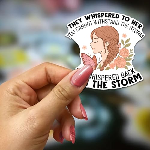 They Whispered to Her You Cannot Withstand The Storm Sticker 3Pcs Decals Vinyl Waterproof - Journaling Christian Jesus Sticker for Water Bottles, Phone Laptop - color: Holo Storm