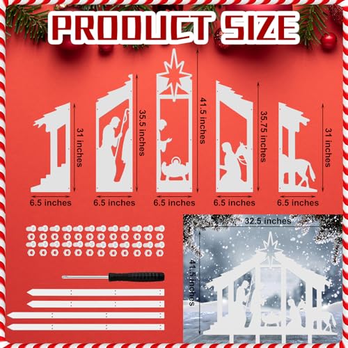 Cinnvoice 40" x 31" Large Christmas Metal Yard Stakes Christmas Garden Stakes Waterproof Xmas Outdoor Yard Decor with Stake for Xmas Holiday Lawns Outdoor Decor(Nativity,White)