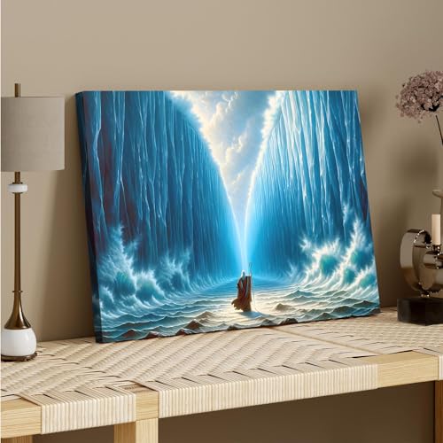 Moses and the Red Sea Parting Waters Art Exodus Power Jesus Wall Decor Painting Mural Christian Canvas Wall Art Poster - color: Moses and the Red Sea, size: 16x24in Frameless Canvas Painting