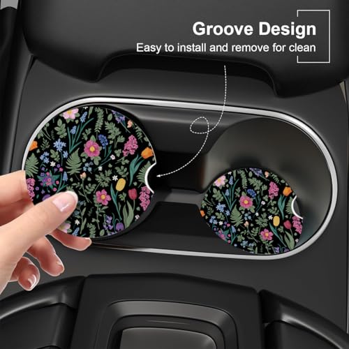 Ceramic Car Coasters – Absorbent Car Cup Holder Coaster Set for Women, Cute Aesthetic Car Accessories for Girls, 2 Pack (Black Brown) - color: Black Brown