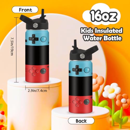Video Game Gifts for Boys 16oz Water Bottle with Straw Lid - Gamer Stainless Steel Kids Insulated Cup for School, Sports, Travel Tumbler - Gaming Birthday Gifts for Game Lovers, Boys, Girls - color: Game02, size: 16 Ounces