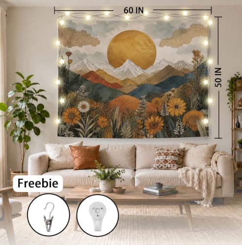 Elpwk Boho Floral Sun Mountain Landscape Tapestry Wall Decor 50x60 Inch - color: Boho Sun Mountain