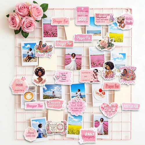 50 Pcs Prayer Board Supplies, Pink Religious Black Girl Prayer Board Vision Board Stickers for Women, Christian Inspirational Bible Verse Stickers for Water Bottle Laptop Scrapbooking Decals - color: Black Girl