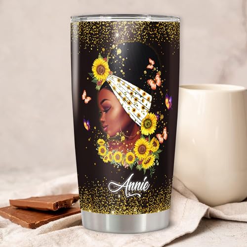 Personalized Black Queen Tumbler Stainless Steel Faith Bible Travel Coffee Mug Insulated Cups with Lids 20oz 30oz Gift for African American Afro Black Girl Birthday Women Day - color: Blackwoman 273