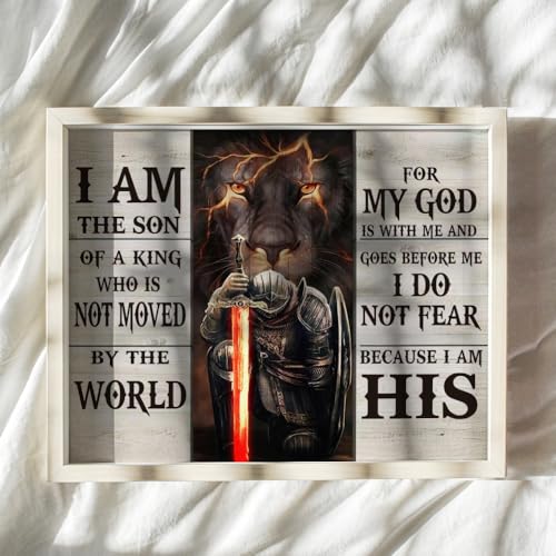 Christian Lion Warrior Wall Art 11x14 - Inspirational Scripture Wall Decor for Men - Religious Motivational Bible Verse Poster - God Quotes Office Decor - Man Cave Spiritual Masculine Art - size: 11"L x 14"W