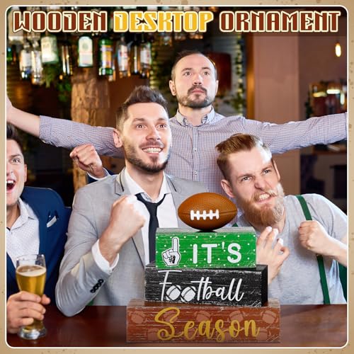 Geelin 4 Pcs Football Wooden Table Decorations Football Tiered Tray Decor - style: Football