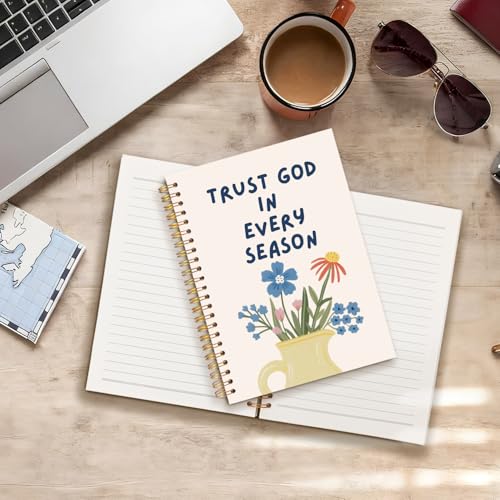 Floral Christian Prayer Notebook Journal, Bible Verse Trust God in Every Season Religious Spiral Hardcover Notebook Journal for School Office Work, 5.5x8.3 Inch - color: Trust in God