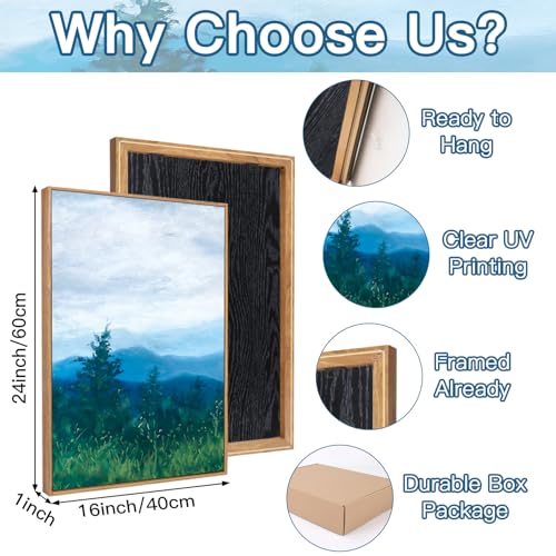 CHDITB 3Pcs Blue Ridge Mountain Forest Framed Canvas Wall Art 16x24 Inch - color: Blue Mountain, size: 16"L x 24"W