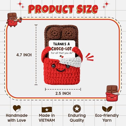 Crochet Chocolate Thank You Gift, Positive Crochet Food, Appreciation Gift for Mom, Grandma, Teacher, Coworker, Friend, Cute Birthday Desk Decor for Women - color: Chocolate
