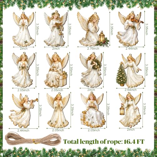 24Pcs Wooden Christmas White Angel Ornaments, Hanging Angel Tree Decoration - color: E Style, size: 24 Pcs