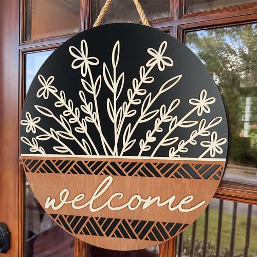 Dazingart 16" Welcome Sign for Front Door, Wooden Farmhouse Door Decor - color: Welcome Black