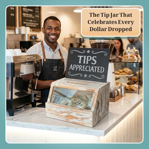 Tip Jar with Lock and Key – Wooden Cash Box for Bar, Cafe and Food Truck