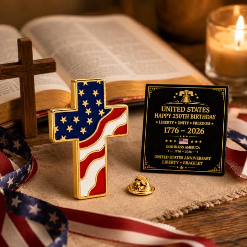 Cross Pin for Women Christian Lapel Brooch Religious Faith Jewelry - color: C1:gold american flag