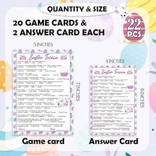 Easter Trivia Game, 20 Eggs Theme Game Card With 2 Answer Cards, Funny Easter Games For Church Activities, School Sunday School Supplies-B01 - color: Blue