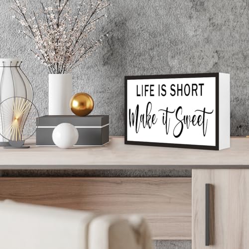 Life is Short Make it Sweet Inspirational Wood Box Sign,Motivational Quote Wooden Block Sign Desk Decor for Home Office Bedroom Shelf Tabletop Decor - style: Life is Short Make it Sweet