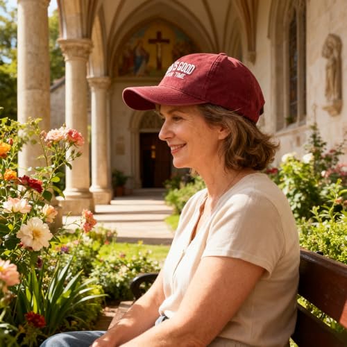 Faith Christian Patriotic Embroidered Baseball Cap, Vintage Cotton Dad Hat for Men Women, Birthday - color: God is Good All the Time, Wine Red