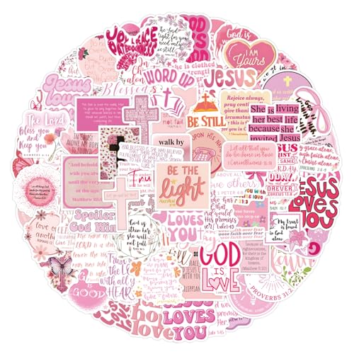 110PCS Pink Bible Verse Quote Stickers for Water Bottles Laptop Journals, Eikecy Cute Christian Sayings Inspirational Words, Waterproof Vinyl Scripture Decals for Saints Adults - color: Pinkbible110