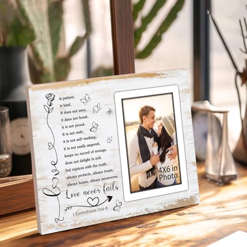 Couple Picture Frames Romantic Gifts for Her Couple Gifts for Wedding Anniversary Engagement Bridal Shower Marriage Bible Verse Love Photo Frame,Newlywed Religious Wedding Gift Wall Tabletop Decor