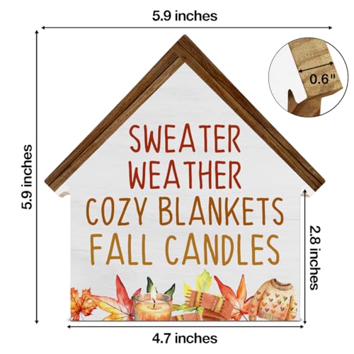 Fall Home Decor, Sweater Weather House Shaped Wood Block Sign - color: Sweater