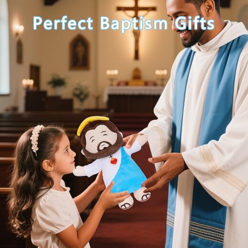 Jesus Plush Christianity Stuffed Animal - 13 Inch Kids' Blue Jesus Figurine Pillow Heart Embroidery for Christian Gifts - style: Blue Jesus Figurine
