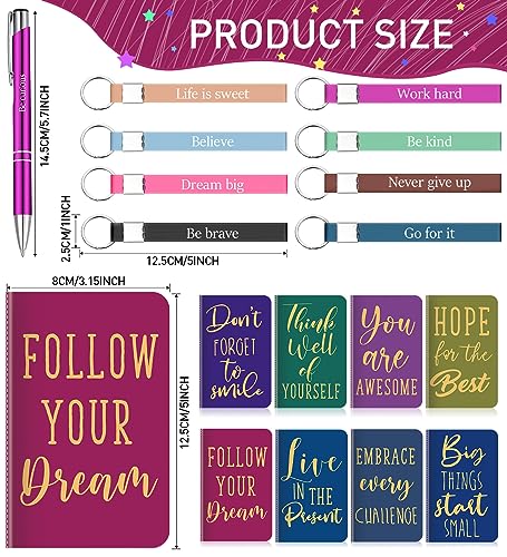 PerKoop 48 Pcs Inspirational Gifts Bulk Notepads Pens Keychains Set, Simple - style: Minimalist