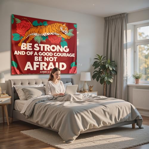 NIPINUS Christian Wall Tapestry with Bible Verses - Joshua 1:9,Large tapestry wall hanging, Cute Red Retro Motivational Flags Tapestry for Bedroom, Dorm, Living Room Decor Wall Art, 50×60 inches - color: Joshua 1:9 red