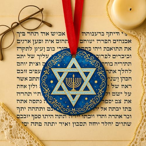 Hanukkah Ornaments 2026, Star of David Menorah Ceramic Ornament, Hanukkah Decorations for Home, Jewish for Women Men Family, Chanukah Keepsake Tree Decoration - color: Hanukkah