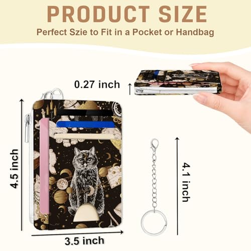 Black Cat Wallet, Slim RFID Blocking Credit Card Holder with Keychain, Small Zipper Coin Pocket Mini Wallet for Women, Thin Front Pocket Card Case with ID Window, Mystical Black Cat Gift for Ladies - color: Cat