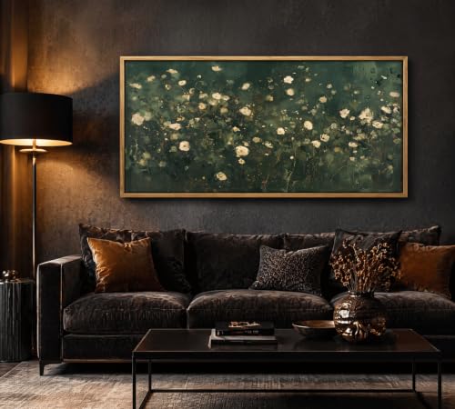 KIRFOLUC Large Abstract Floral Wall Art Dark Green Botanical Meadow Wall Decor Moody Wildflower Field Painting Picture Rustic Retro Flower Print Artwork for Living Room Bedroom Home Decor - color: Green Flower, size: 40"L x 20"W