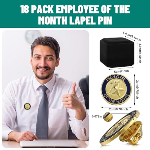 Ceenna 18set Employees Recognition Pin Volunteer Appreciation Gift Velour Jewelry Lapel Box 3/4 Inch Employee of The Month Award Certificate Pin for Team Servicer Staff Coworker(Employee of the Month) - style: Employee of the Month