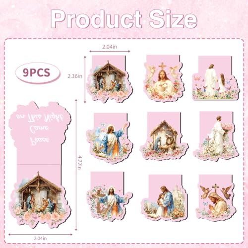9 Pcs Magnetic Christian Bookmarks, Religious Bible Verse Jesus Bookmarks for Women, Flower Cross Magnet Book Markers for School Students Office Worker Church Reading Bible Study Supplies - color: Christian D