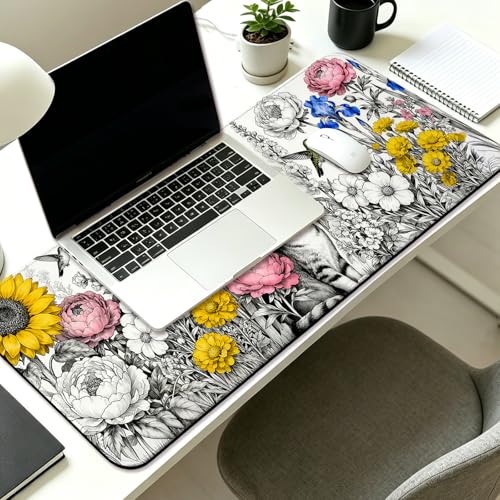 Cat's Secret Garden Gaming Desk Mat, Extended Mouse Pad, Grey - color: H29