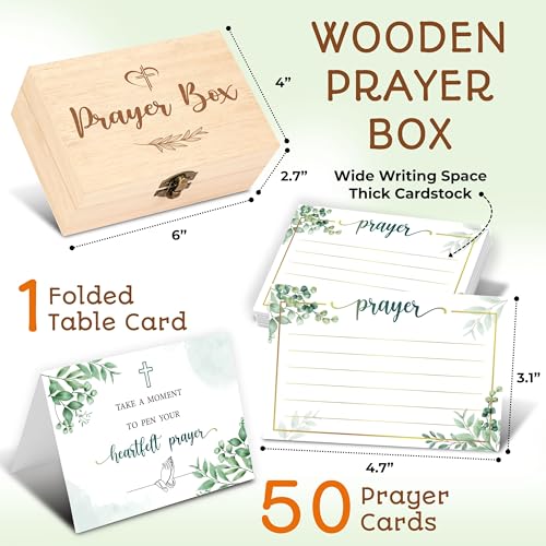 WOODAMORE Greenery Prayer Boxes With Cards To Write On - 50 Pcs Blank Prayer Cards, Prayer Request Card Box - color: Green