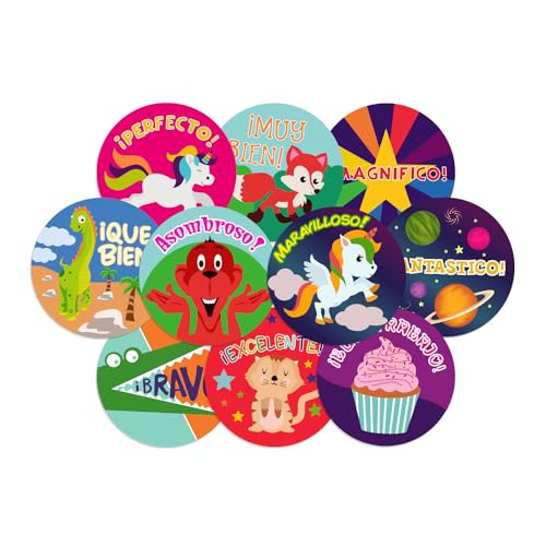Spanish Reward Encouragement Stickers 100 Pack 1.5" | 10 Unique Designs | Fantastico, Magnifico, Bravo, Muy Bien, Perfecto & More | Espanol Teachers, Classroom, Education, Doctor Dentist Office