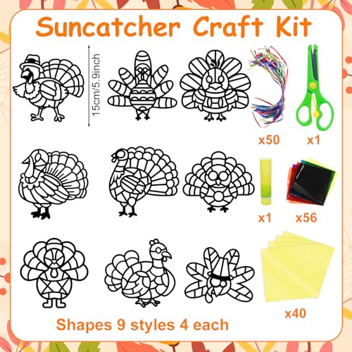 EggSun 36 Sets Fall Thanksgiving Turkey Suncatchers Craft Kit for Kids Fall Ornaments Stained Glass Window Arts and Crafts Kit for Classroom Holiday Projects Home Party Favors Decorations Ages 4 8 12 - style: Turkey