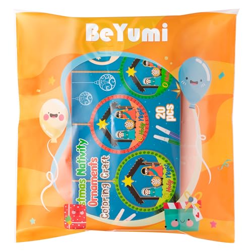 BeYumi Christmas Wooden Ornament Craft - 20Pcs Nativity DIY Wooden Ornaments Craft Kit for Kids Make Your Own Nativity Christian Religious Xmas Craft with Gem Sticker Church Party Decoration Supplies - style: Round