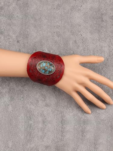 GelConnie Punk Leather Cuff Bracelet Adjustable Straps Wrap Bracelets Arm Armor Cuff Gothic Leather Wristbands for Men, Women - color: MLPB107-Red