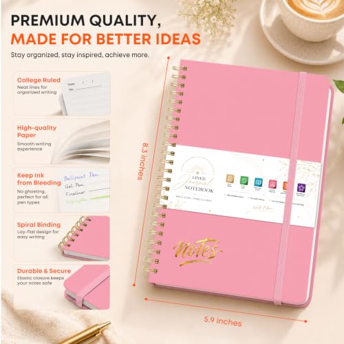 Lined Spiral College Ruled Journal Notebook,140 Pages,A5(5.9" x 8.3") - color: Pink