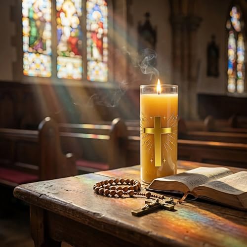 2 Pack 100% Pure Beeswax Pillar Candles in Glass Jar with Cross Design – Unscented, 80-Hour Long Burning, Dripless & Smokeless – Non-Toxic Candles for Prayer, Meditation & Religious Gifts