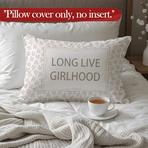 Long Live Girlhood Throw Pillow Cover 12x20 Inches, Baby Girl Nursery Decor, Floral Girl Nursery Decorative Pillowcase Cushion Case for Baby Little Girls Room Bedroom Decor Pillow Cover - color: Long Live