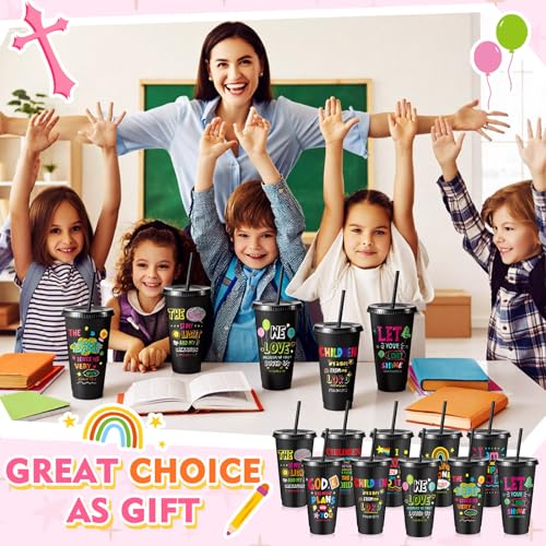 Uiifan 50 Christian Kids Cups with Lids Straws, Back to School, Black - color: Black