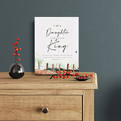 Inspirational Bible Verse Canvas Print Decor Watercolor I am a Daughter of the Most High King Religious Scripture Wall Painting Posters 12”X15”Home Office Decoration (Framed) - color: Daughter of King