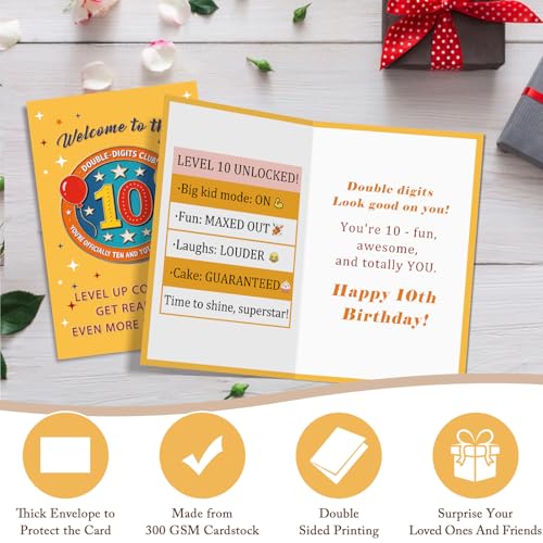 Qiliji Funny 10th Birthday Card, 10 Years Old Birthday Card for Boy Girl, 10th Bday Cards for Son Daughter Niece Nephew, Welcome to the Double-Digits Club - color: 10th Birthday