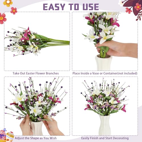 Easter Decorations Table Centerpiece, 5PCS 17.3 Inch Religious Christian He Is Risen Easter Artificial Flowers Berry Stem Picks Decor for Home Farmhouse Office Spring Wreath Vase Filler Arrangement