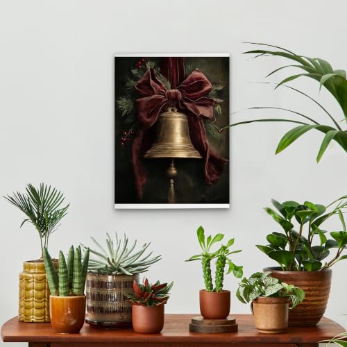 KSDUT Vintage Christmas Gold Bell Framed Wall Art 11x14 Inch - color: Christmas-12