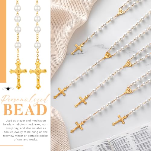 ROCEEI 24 Set Catholic Rosary Bead Bulk 8mm Glass Pearl Beads - color: Gold