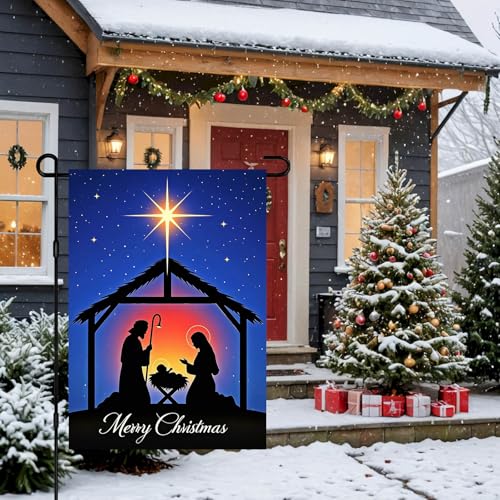 IVN Christmas Nativity Scene Garden Flag 12x18 Inch Double Sided - color: Christmas Nativity Scene
